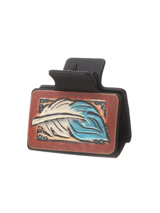 Wholesale Western Wind Sunflower Feather Pattern Leather Hairpin Shark Clip Women' s Grab Clip