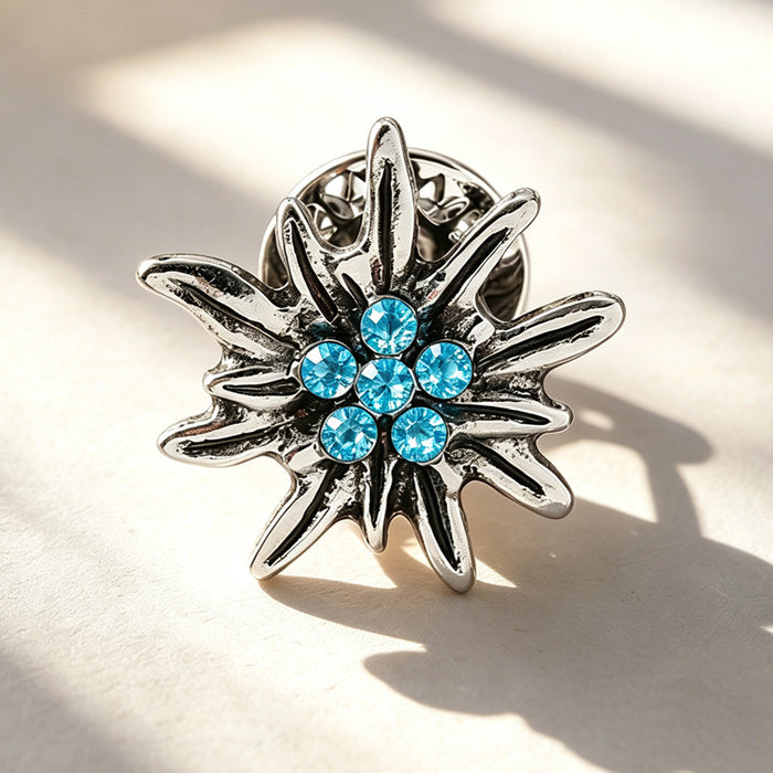 Wholesale Trendy Retro Edelweiss Brooch Rhinestone Flower Pin Alloy Bag Charm DIY Accessory