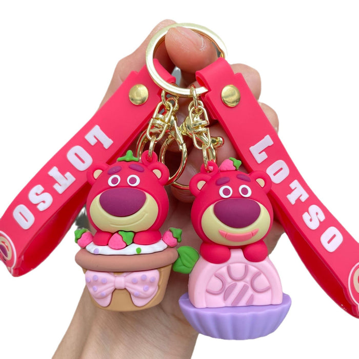 Wholesale Keychain cartoon teddy bear pendant couple keychain ring claw machine