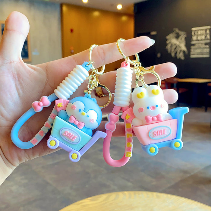 Wholesale Cartoon shopping cart keychain exquisite figurine backpack ornament hanging decoration