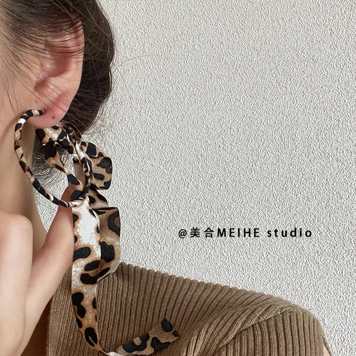 Wholesale Exaggerated Leopard Ribbon Earrings Strap Large Circle Long Earrings