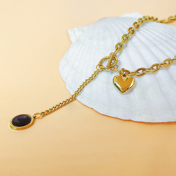 Wholesale High-end stacked titanium steel butterfly star oval pendant Necklace