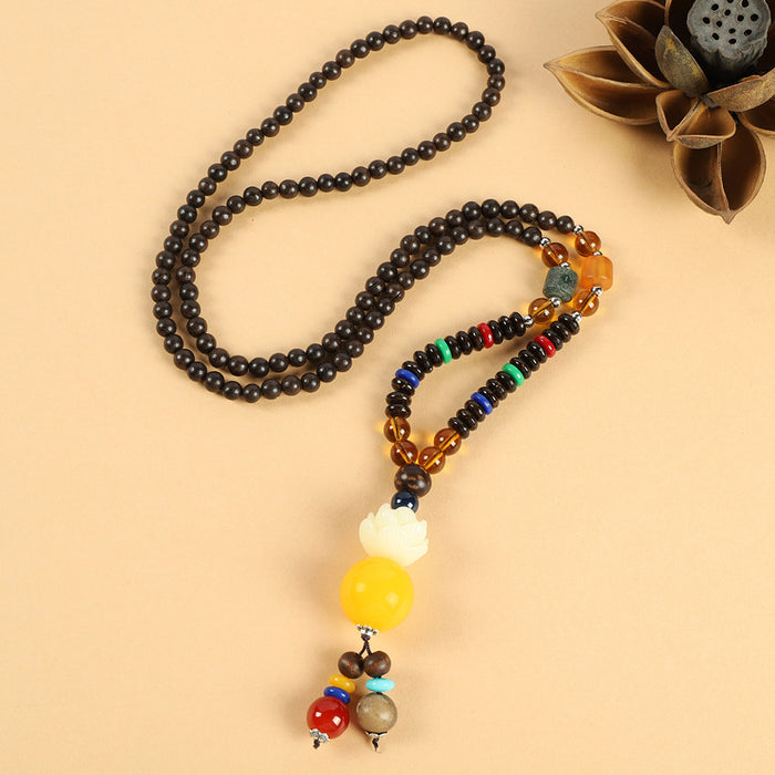 Wholesale Long Cotton and Linen Accessories Wooden Pendant Buddhist Beads Necklace JDC-NE-Luox003