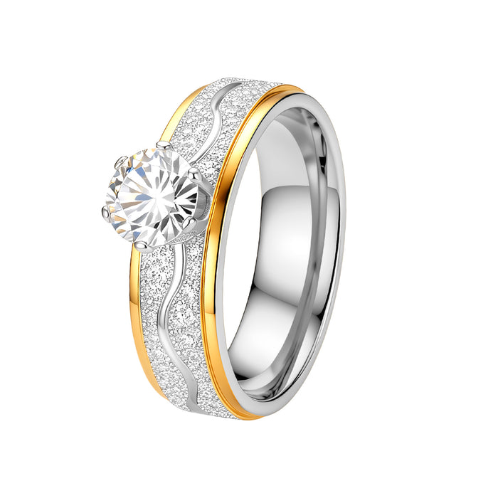 Wholesale Stainless Steel Two Tone Diamond Ring Set Matte Finish