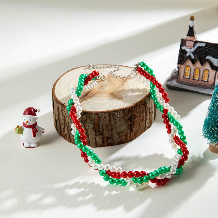 Wholesale Imitation Pearl Braided Layering Necklace Trendy Christmas Gift for Women MOQ≥2