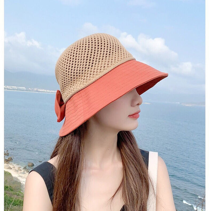 Wholesale Mesh Woven Bucket Hat Bow Sun Hat JDC-HT-PX004