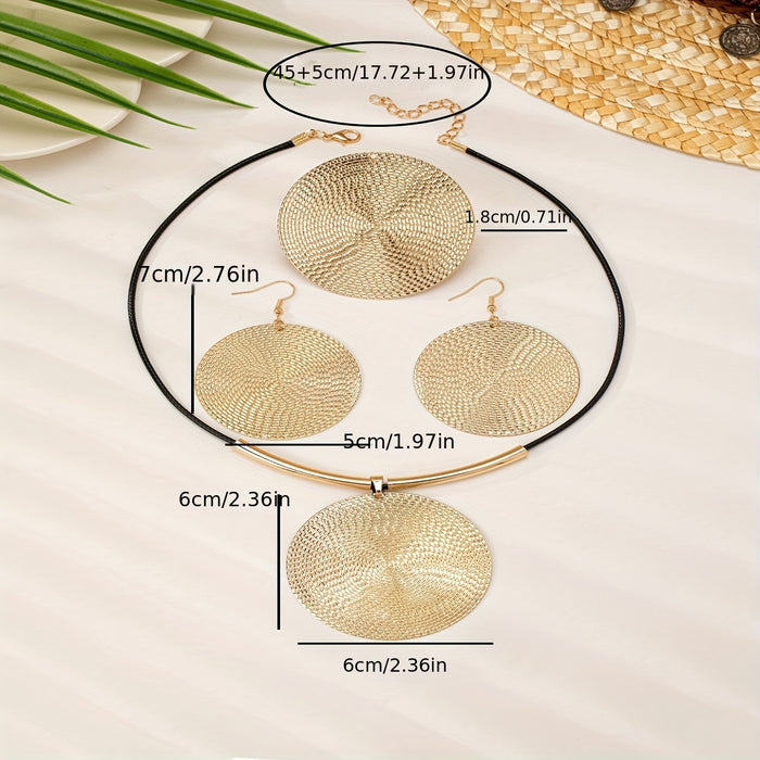 Wholesale three pieces/set of exaggerated grain round pendant necklace ring earrings suit