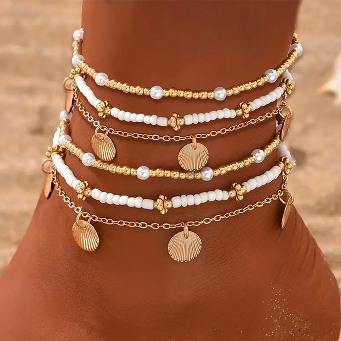Wholesale Vintage Beaded Anklet with Shell Pendant Fashion Jewelry Accessory