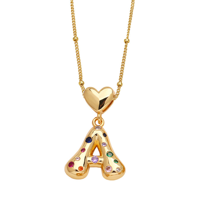 Wholesale  Love  English Letter Necklace Women's Color Zircon Gold Plated Clavicle Chain