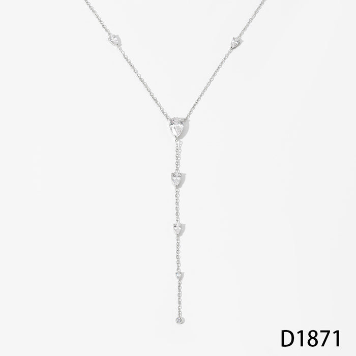 Wholesale Stainless Steel Y Shaped Necklace Gold Zircon Drop Tassel Fashion Jewelry Accessory