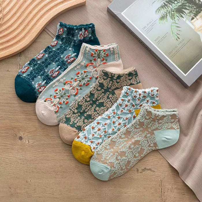 Wholesale Vintage women's socks, short socks, boat socks, floral new women's socks, cotton breathable