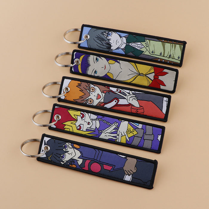 Wholesale Cartoon silk keychain lanyard  woven fabric keychain accessories
