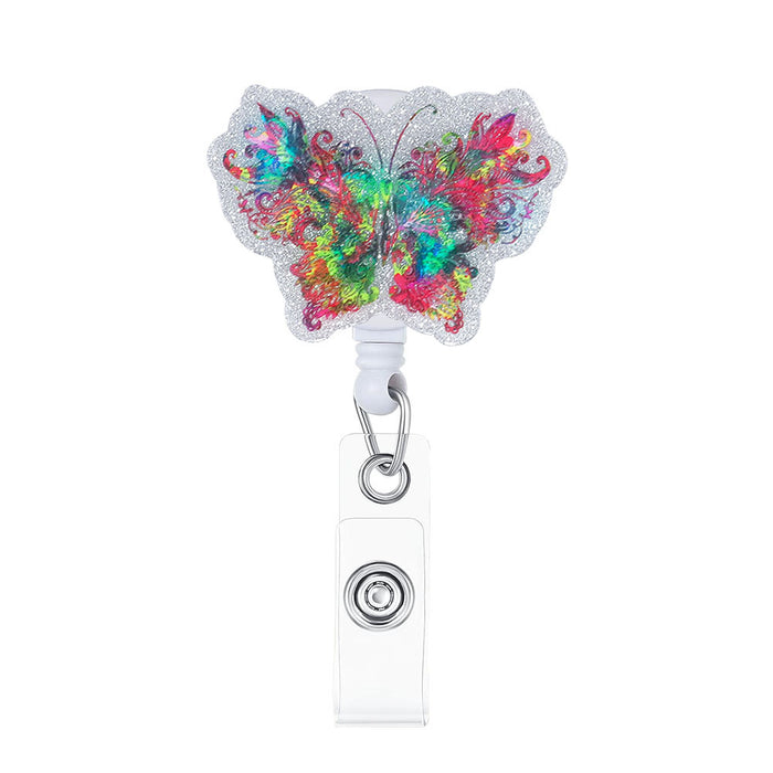 Wholesale Nurses Day Acrylic Love Butterfly Telescopic Clip Easy Pull Buckle ID Buckle JDC-KC-QiDing001