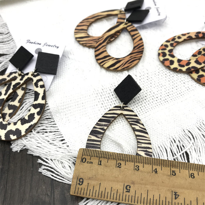 Wholesale Leopard Zebra Raindrop Long Earrings Wood JDC-ES-FaXin008