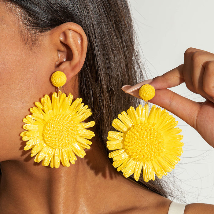 Wholesale Raffia Flower Earrings Summer Beach Style Fashion Accessory MOQ≥2