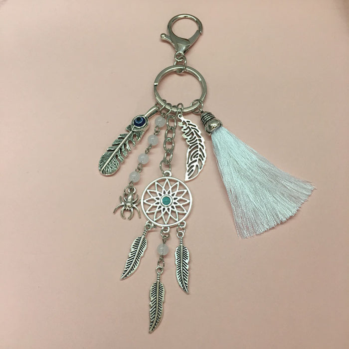 Wholesale Boho Dreamcatcher Keychain Zinc Alloy Tassel Leaf Bag Charm MOQ≥2