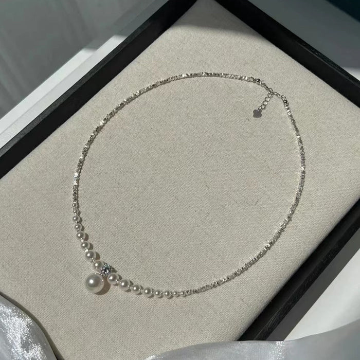 Wholesale Diamond Broken Silver Pearl Necklace Women's Necklace