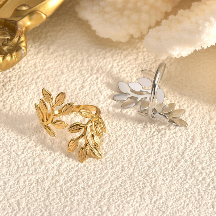 Wholesale stainless steel open ring leaf shape can adjust the ring high sense jewelry