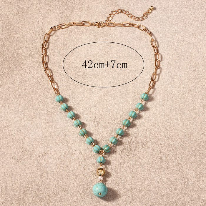 Wholesale ethnic style temperament retro turquoise pendant necklace beaded