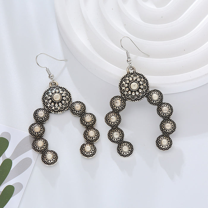 Wholesale Vintage alloy oversized earrings inlaid with turquoise