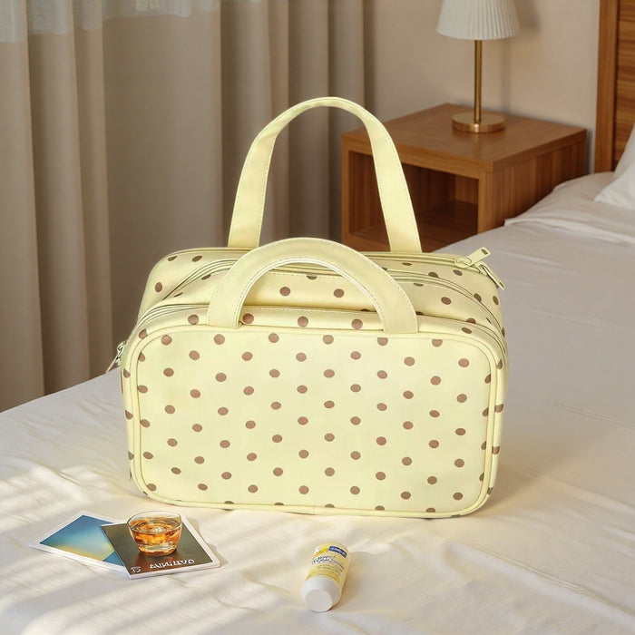 Wholesale Mint Green Polka Dot Cosmetic Bag Three Layer Large Capacity PU Travel Storage Pouch