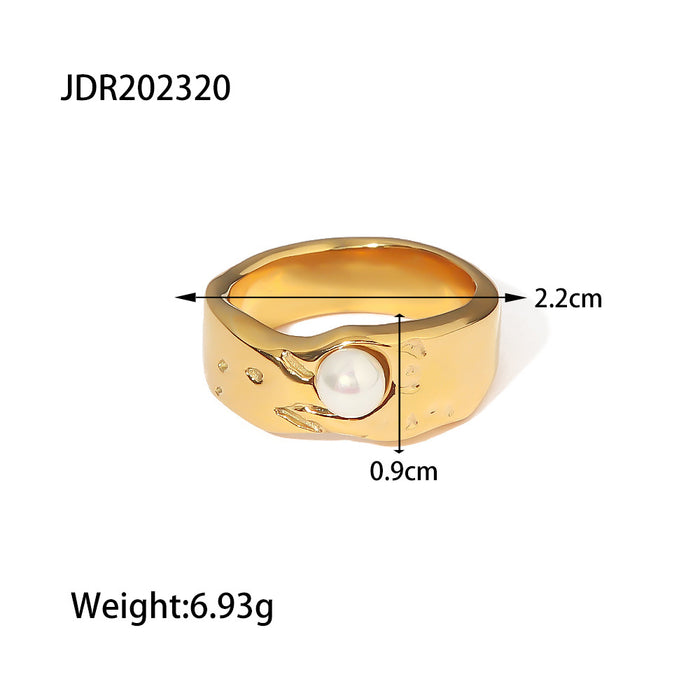 Wholesale 18K Gold Plated Stainless Steel Lava Pearl Ring JDC-RS-JD092