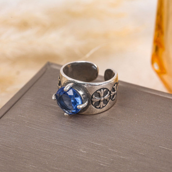 Wholesale Retro cut corner cross flower ring niche ring punk classic cross