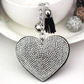 Wholesale Chic Heart Rhinestone Leather Tassel Keychain Fashion Bag Charm Car Key Accessory