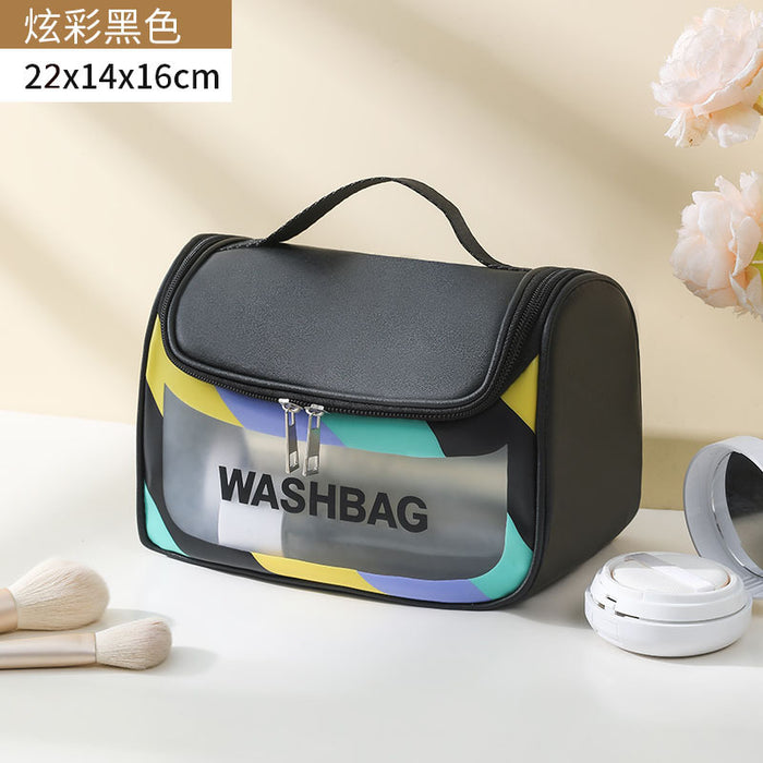 Wholesale Stylish Waterproof PVC Travel Toiletry Bag Large Capacity Handheld Cosmetic Pouch Colorful Curved Design For Travel Gift Everyday Use