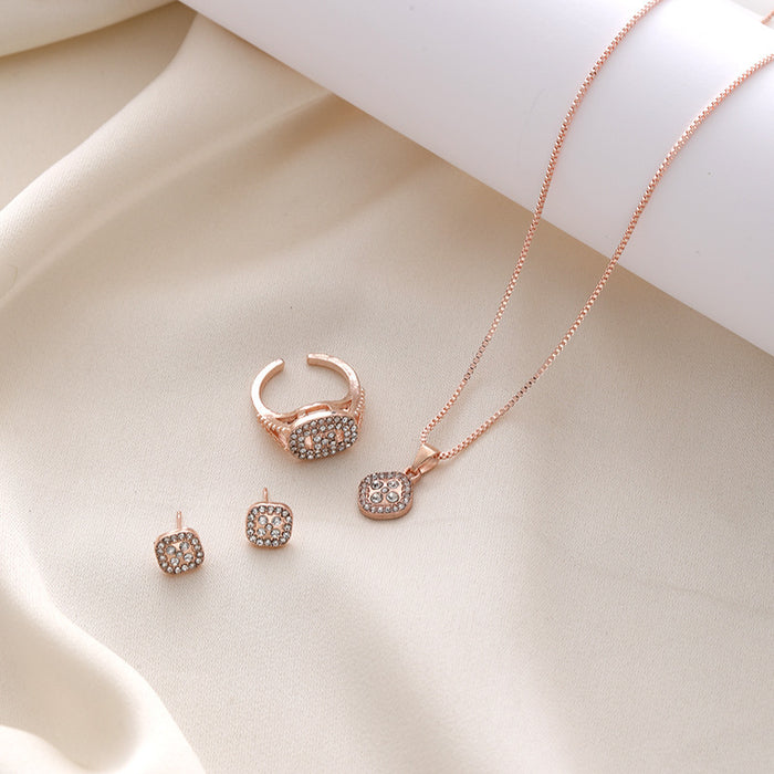 Wholesale Alloy Diamond Geometric Necklace Earrings Jewelry Set JDC-NE-Liyang002