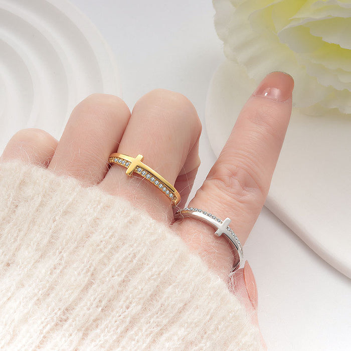 Wholesale White Gold Plated Copper Cross Ring Rhinestone Fashion Jewelry Accessory For Women Gift