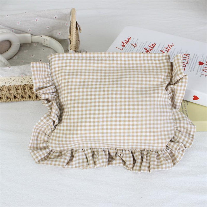 Wholesale Yellow Gingham Ruffle Trim Makeup Bag Large Capacity Portable Cosmetic Organizer For Everyday Use And Boutique Resale
