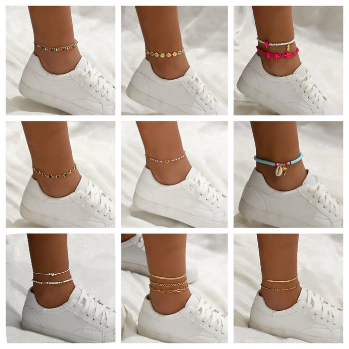 Wholesale Bohemian Beach Style Ethnic Anklet Alloy Turquoise Bead Rhinestone Stylish Jewelry Accessory MOQ≥2
