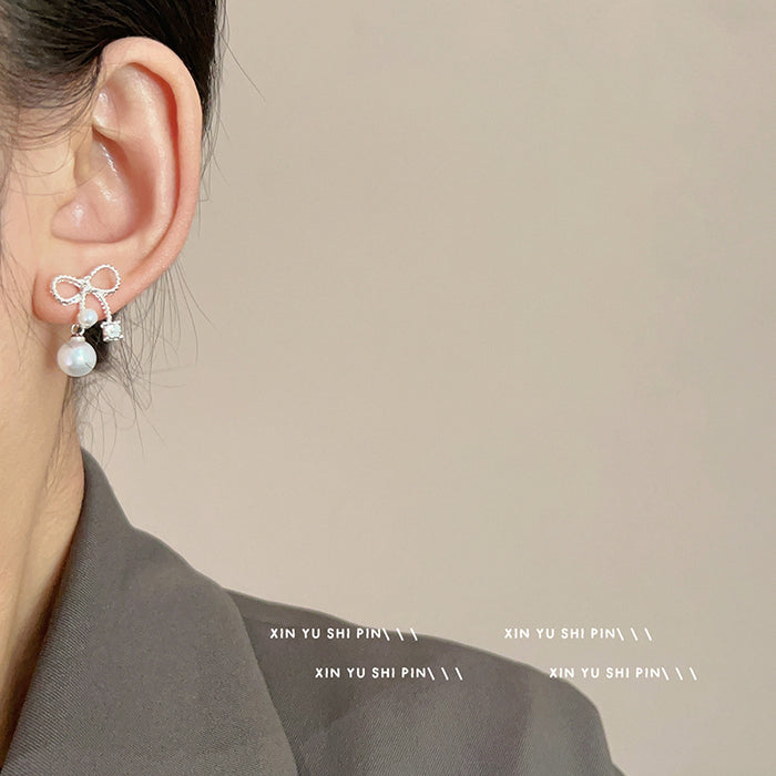 Wholesale Butterfly Knot Pearl Zircon Earrings, Light Luxury, High End, Small and Exquisite Earrings, New Two Wear Earrings