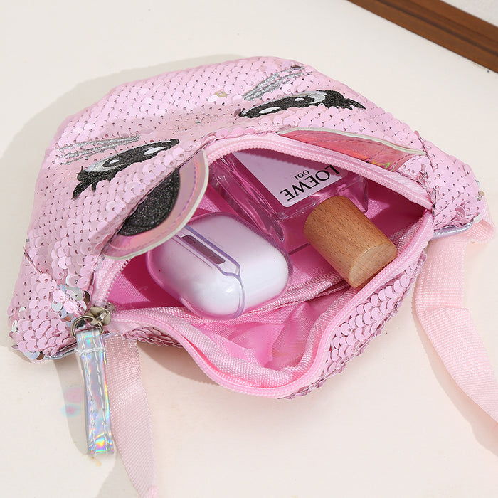 Wholesale Cat children's shoulder bag sequin pink crossbody