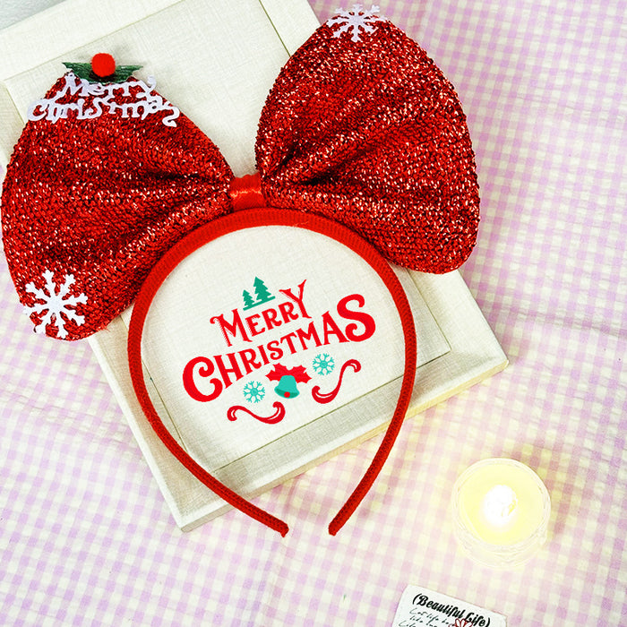 Wholesale Christmas Headband Christmas Antlers Hair Stamp Headwear Holiday Decorative Gift Big Bow Headband Hair Accessories Headwear