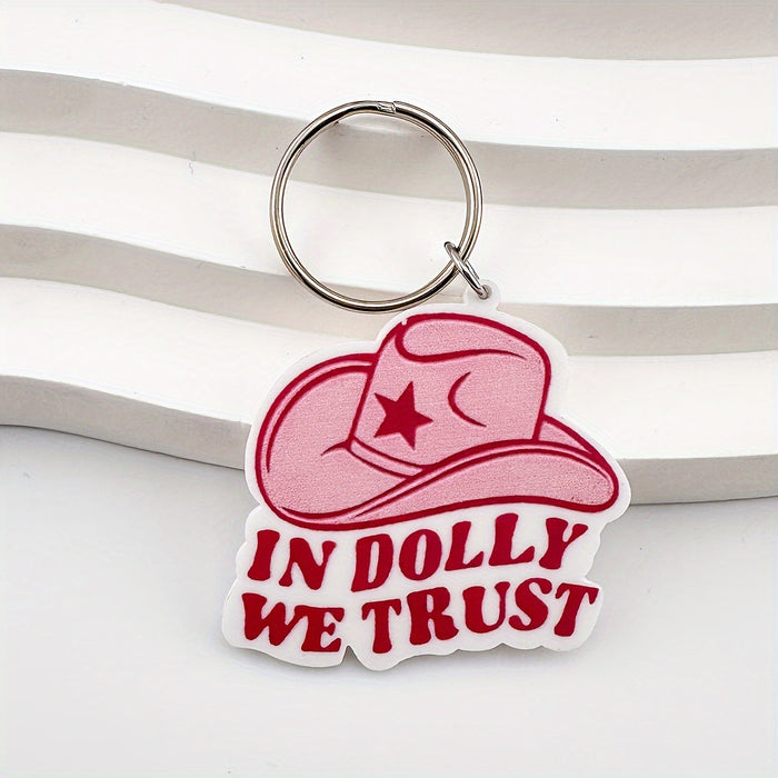 Wholesale Acrylic Western Pink Cowboy Hat Letter Slogan Keychain JDC-KC-DaiW003