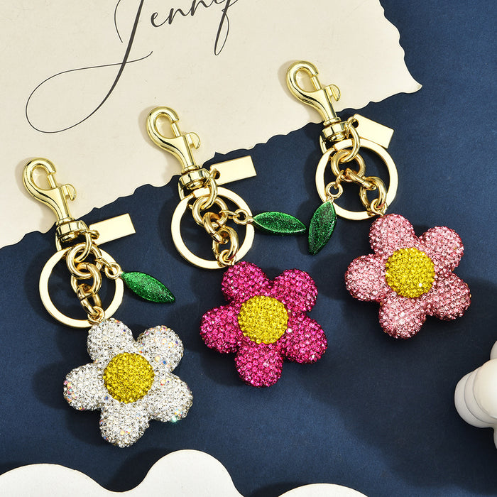 Wholesale Metal Full Diamond Sunflower Flower Bag Charm Keychain Pendant Trendy Jewelry Accessory
