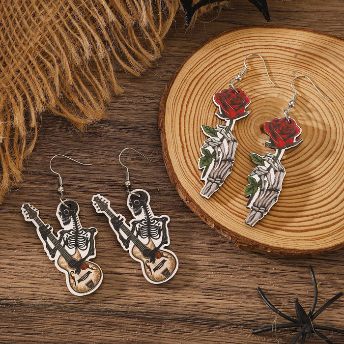 Wholesale  Gothic Skull Flamingo Pumpkin Ghost Pendant Wooden Holiday Earrings