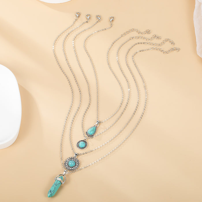 Wholesale vintage bohemian style turquoise 4-layer necklace