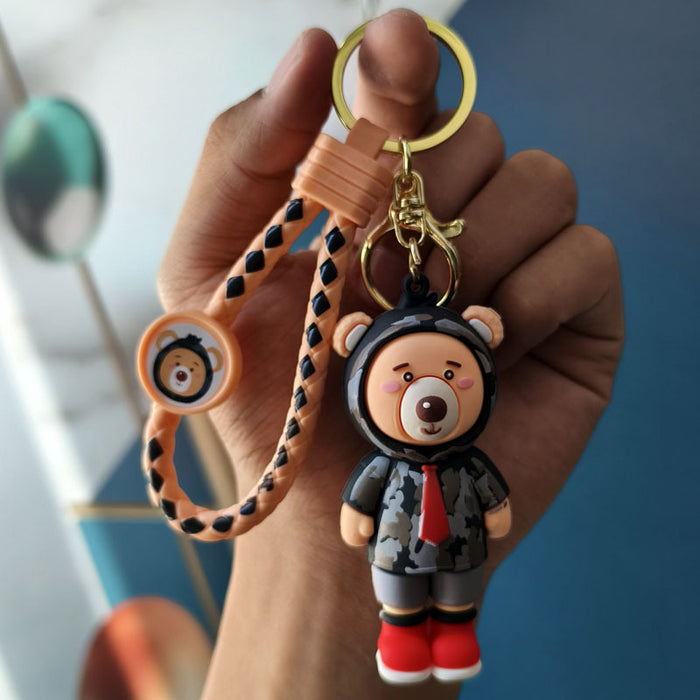 Wholesale PVC Cartoon Camouflage Bowtie Bear Car Keychain Bag Charm