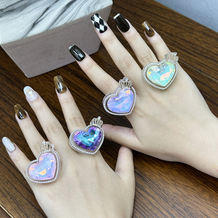 Wholesale New Light Luxury Crown Love Niche Design Ring Jewelry Colorful Shining Ring