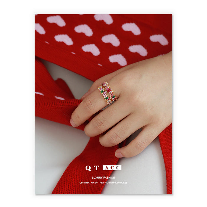 Wholesale Colorful zircon micropaved brass gold-plated double-layer zircon open-end bracelet