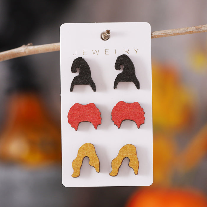 Wholesale  Bat Black Cat Witch Hat Earrings Set Women' s Wooden Earrings  Ear Jewelry