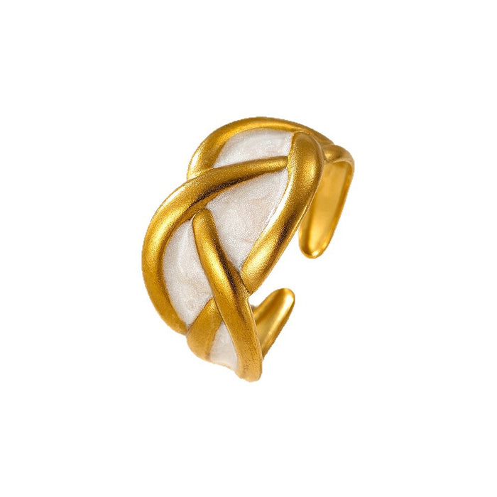 Wholesale Metal suede spliced stainless steel ring with non fading lines, exaggerated and simple drip opening ring