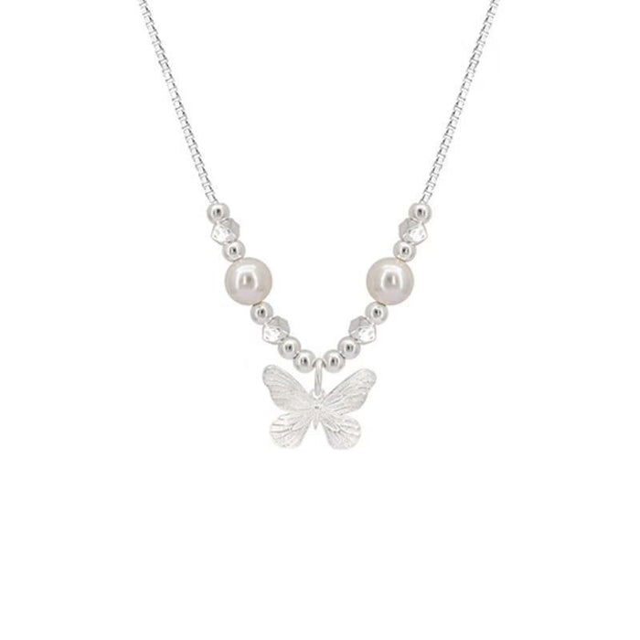 Wholesale Silver Butterfly Imitation Pearl Necklace Women's Simple All-match Fresh Gift