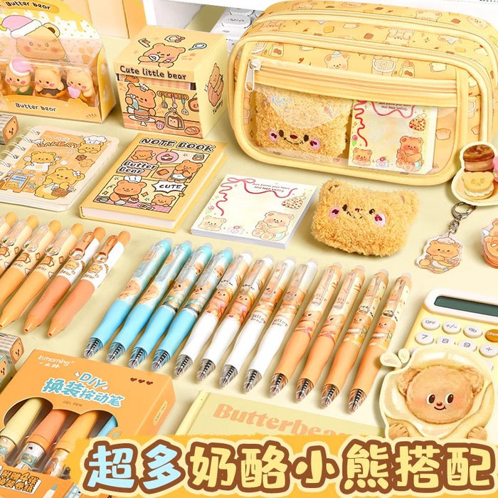 Wholesale Trendy Cute Pencil Case Large Capacity 9-Layer Flip with Butter Bear Design for Students stationery