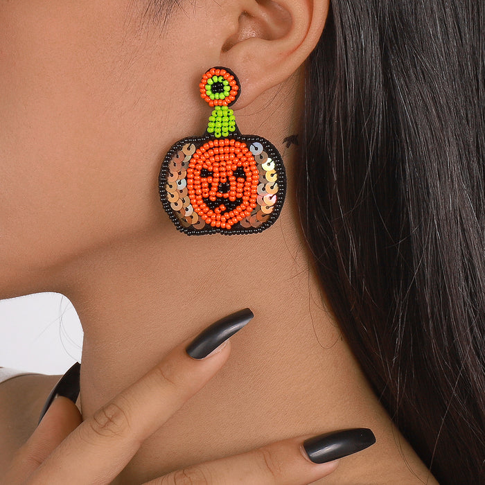 Wholesale Halloween Ghost Head South Pearl Sequin Earrings JDC-ES-QianDi004