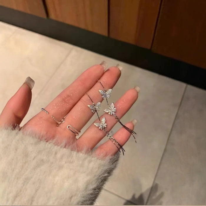 Wholesale Diamond Butterfly Tassel Earrings
