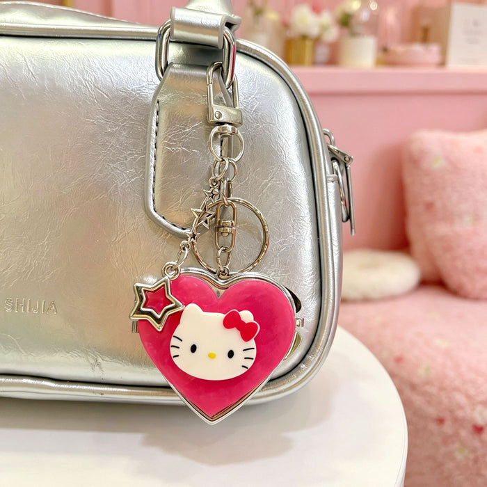 Wholesale Cartoon Heart Portable Mirror Keychain Bag Charm Alloy Electroplating